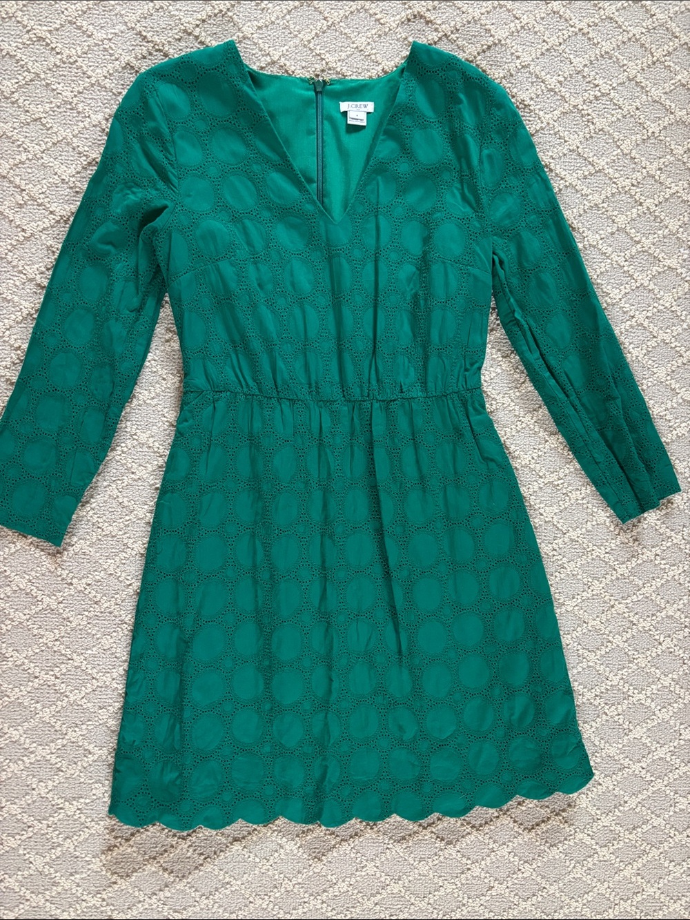 J. Crew Emerald Eyelet Long Sleeve V-Neck Dress